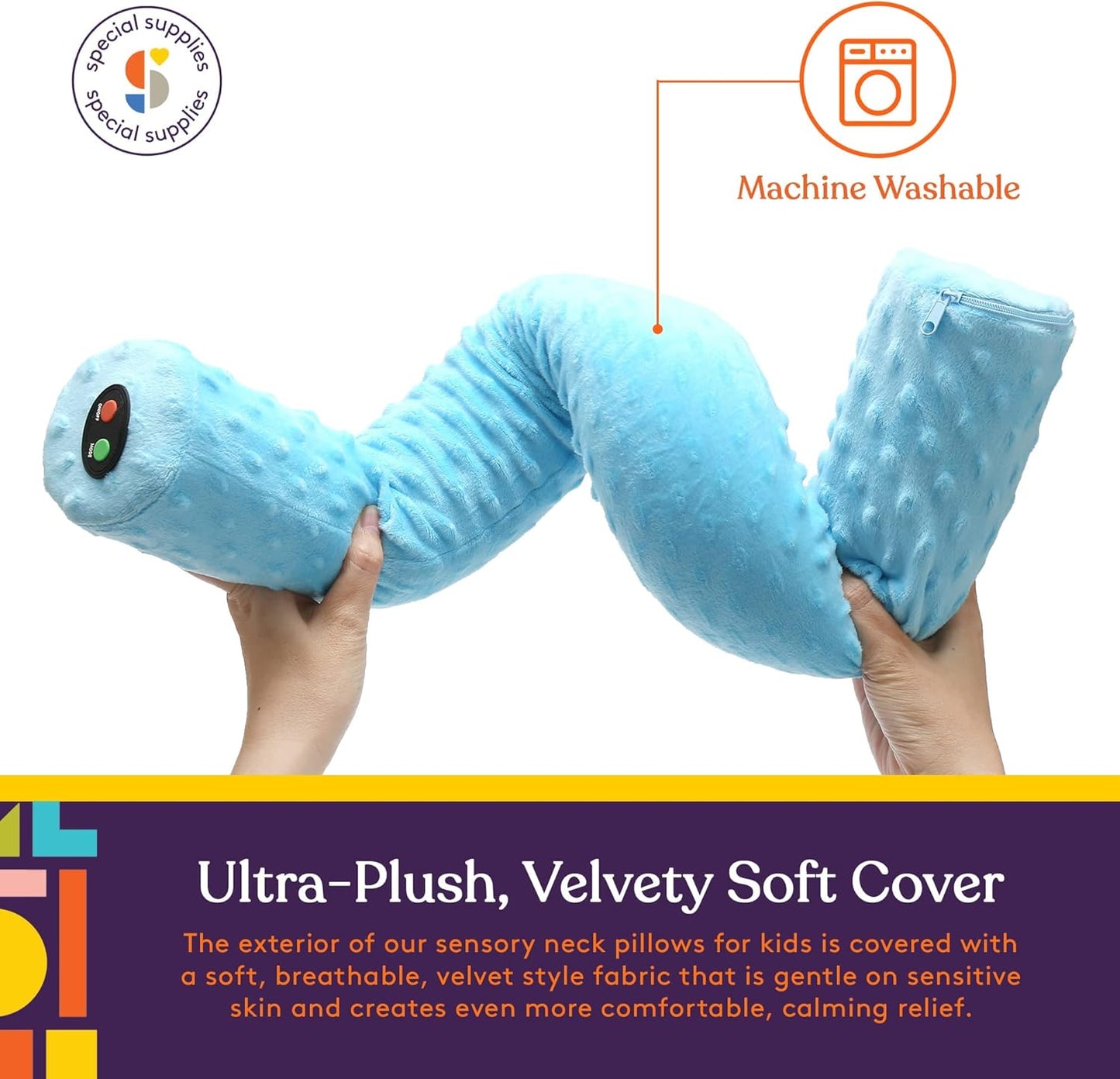 Special Supplies Sensory Vibrating Neck Pillow - Plush Velvet Soft Cover for Calming Relaxation | Blue