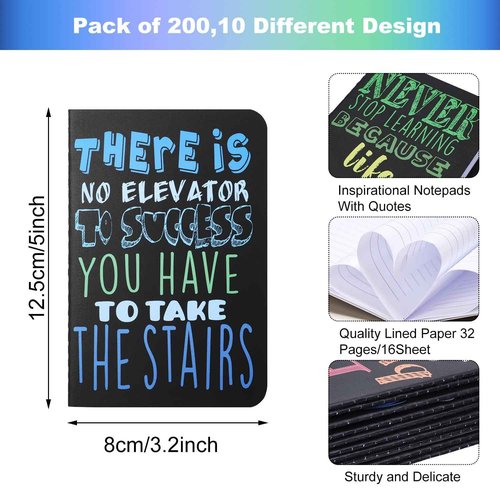 Inspirational Gifts Notepads Mini Motivational Journal Notebook Bulk Small Pocket Notepads for Office Home Church Christian Gift Supplies, 10 Styles(Bright Style,200 Pieces)