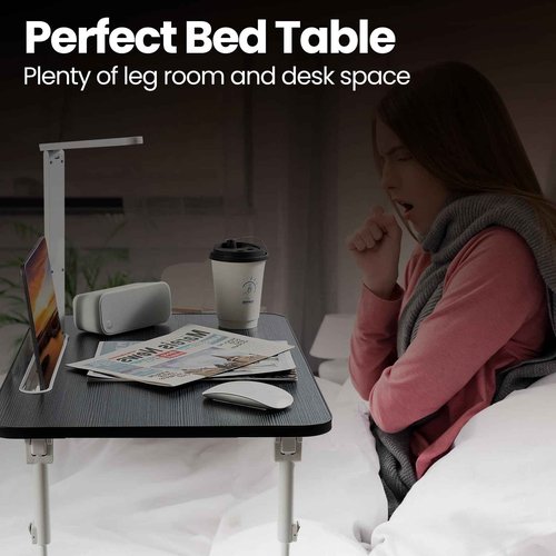 Laptop Desk for Bed Lap Desk with LED Desk Light, Adjustable Tablet Bed Table with Foldable Legs Storage Drawer, Breakfast Serving Tray Folding Laptop Stand Reading Holder for Sofa Couch Floor (BLACK)