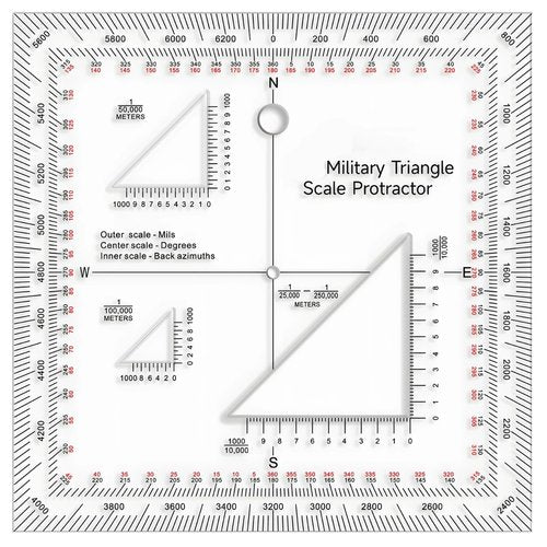 Tactical Mgrs Coordinate Protractor, Scale Ruler for Accurate Map Reading, Outdoor Navigation Tool