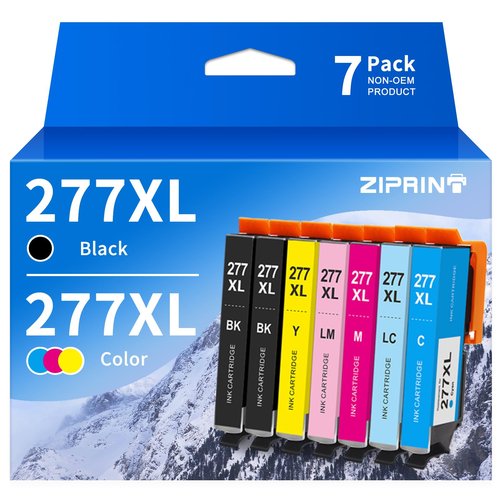 ZIPRINT Remanufactured Ink Cartridge Replacement for Epson 277XL 277 T277 to use with XP-850 XP-860 XP-950 XP-960 XP-970 Printer (2Black, 1Cyan, 1Magenta, 1Yellow, 1Light Cyan, 1Light Magenta)