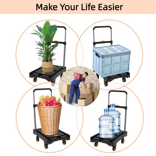 Platform Truck Folding Hand Truck 330 LB Heavy Duty Utility Dolly Flatbed Luggage Push Cart Fully Folded Compact Cart, Portable Trolley with 1 Elastic Ropes, Easy Storage & Lightweight for Moving