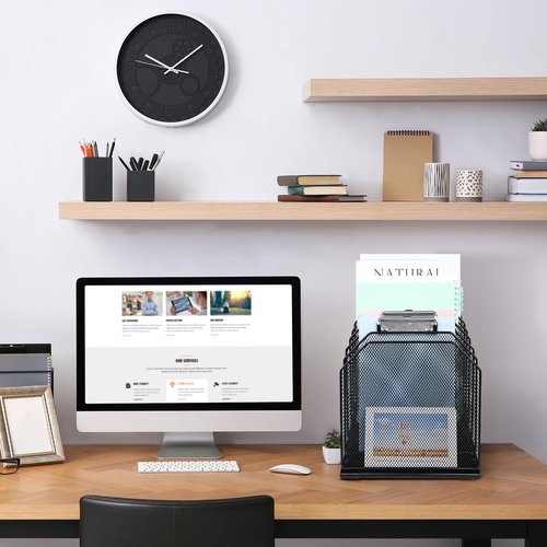 SUMMORO Inclined File Organizer for Desk, 7-Section Vertical File Folder Holder Office Desk Organizer Metal Rack File Wire Mesh Desktop Document Sorter for Office School Classroom Home (Black)