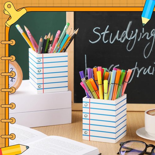 Sherr 2 Pcs Pencil Holder Pencil Dispenser for Classroom Wooden Notebook Line Square Shaped Pen Holders, Back to School Pen Organizer and Storage for Teacher Gifts Office Desk Classroom Management