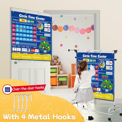 Skillify Circle Time Learning Center Pocket Chart Classroom Calendar for Kids, Weather Chart Counting Alphabet Ten Frame Color, Kindergarten Preschool Classroom Must Haves Pre K Learning Activities