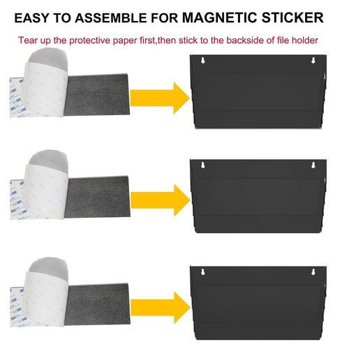 BSJYMJIAJU Magnetic File Holder, 3 Pockets, Black, Metal