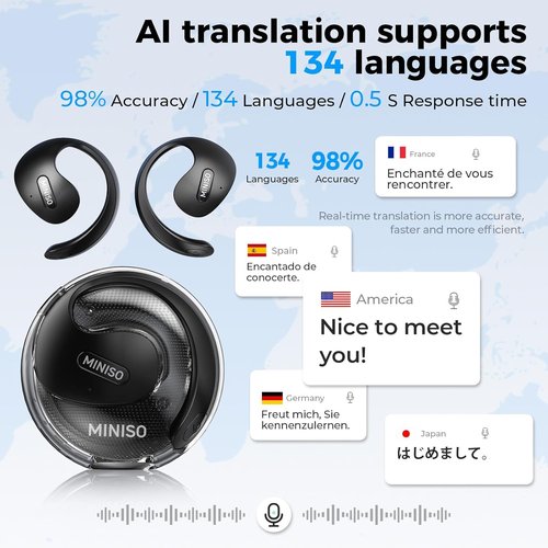 MINISO X15PRO AI Translation Earbuds - Real-Time 3-in-1 Language Translator | Supports 134 Languages, Open-Ear Design for Travel & Learning