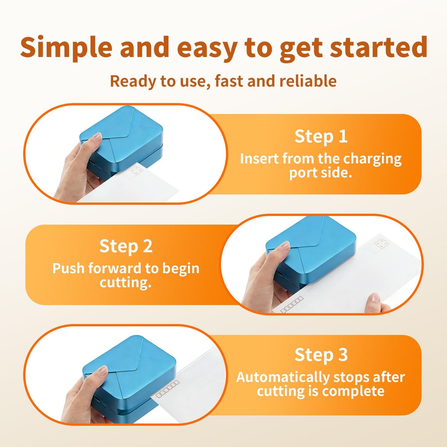PYRODUM Rechargeable Electric Letter Opener – Automatic Envelope Slitter with Safe Hidden Blade, 1500 Cuts per Charge, Portable Mail Opener for Office Home Desk, Elderly Friendly, No Battery Needed