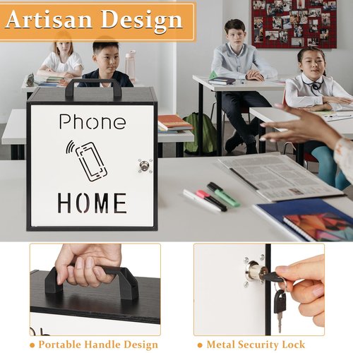 Lzttyee Cell Phone Holder Classroom 33 Slots Wooden Cell Phone Storage Cabinet Pocket Chart with Handle and Security Lock for Classroom Office (33 Grid Cabinet Black)