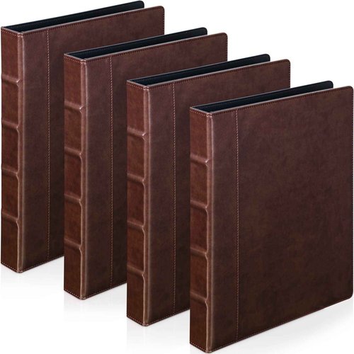 Yexiya 4 Pcs Vintage Hardback 3 Ring Binder Planner Portfolio Leather Round Ring Binder Organizer Holds 200 Sheets with 2 Inner Pockets, 13 x 10 Inch(1 Inch,Brown)