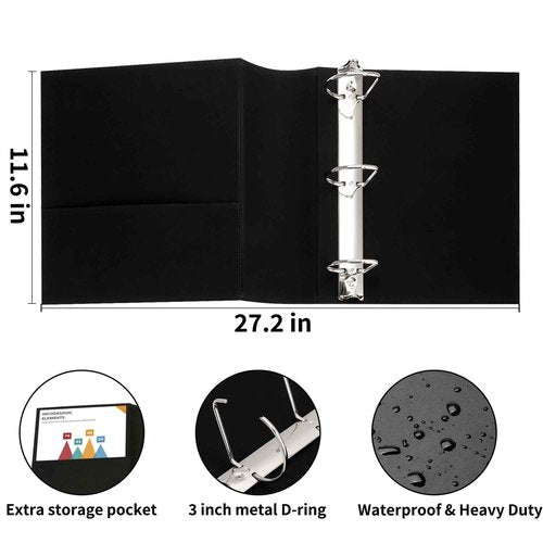 LETVPVOW 2 Pcs Vintage Hardback 3 Ring Binder 3 Inch, Professional Leather Binder 3 Ring, Three Ring Binders Fits 8.5 x 11, D Ring Binders for Home, School and Office- (1 Black and 1 Dark Green)