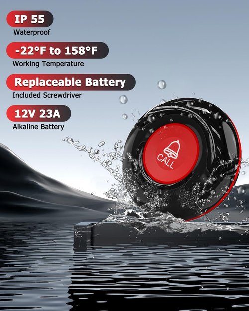CallToU Wireless Calling System - Caregiver Call Button with 10 Waterproof Alert Buttons & Receiver