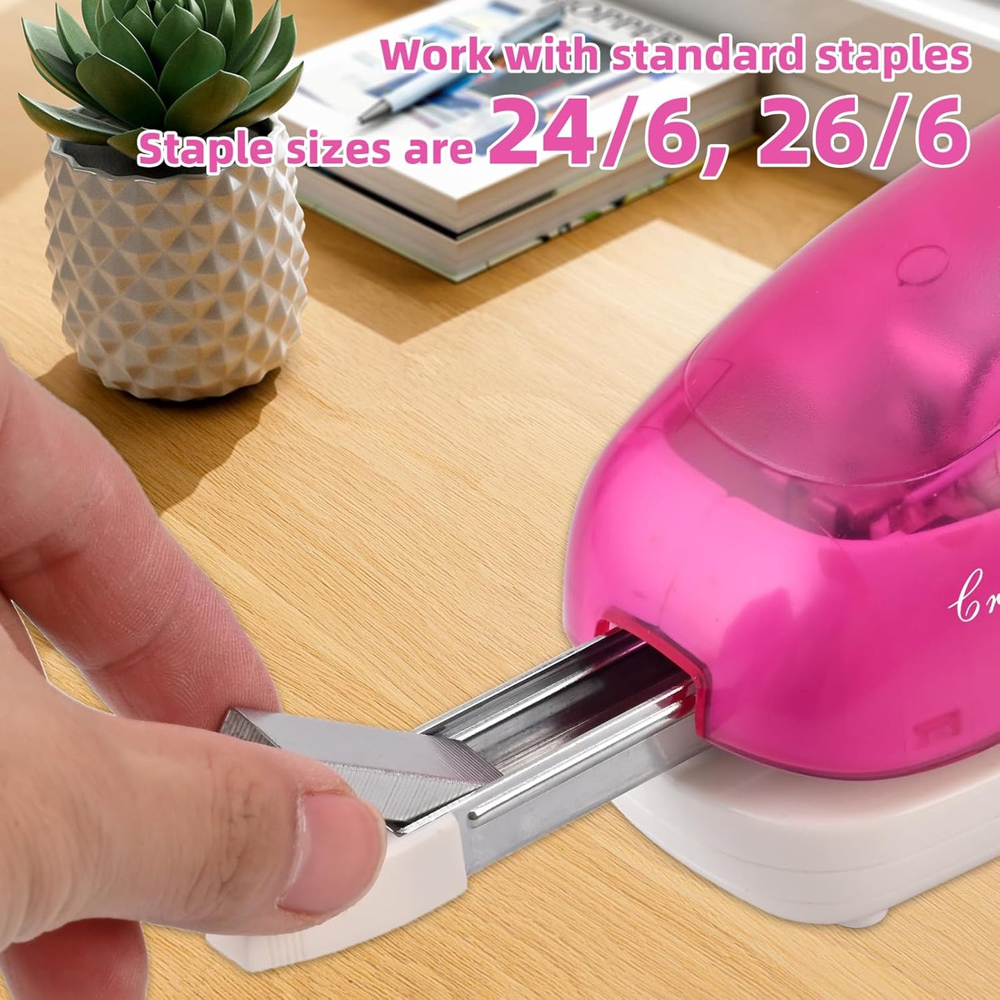Skiennix Electric Stapler - Pink | 25 Sheet Capacity, Includes 2000 Staples & Staple Remover