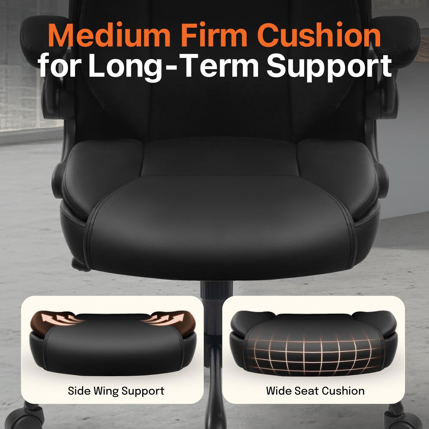 NEO Chair Ergonomic Office Chair PU Leather Executive Chair Padded Flip Up Armrest Computer Chair Adjustable Height High Back Lumbar Support Wheels Swivel for Gaming Desk Chair