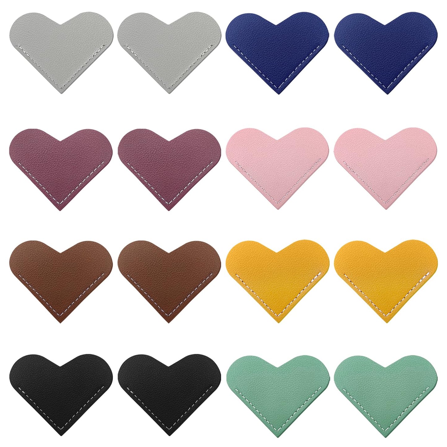 16Pcs Leather Heart Bookmarks,Cute Corner Page Book Marks,Book Accessories for Kids Women Book Lovers Teachers,Handmade Reading Gifts (16 PCS)