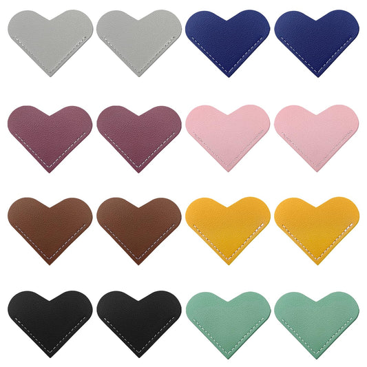 16Pcs Leather Heart Bookmarks,Cute Corner Page Book Marks,Book Accessories for Kids Women Book Lovers Teachers,Handmade Reading Gifts (16 PCS)
