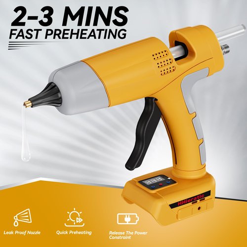 HHieratic Cordless Hot Glue Gun and Sticks Set for DeWalt 20V Battery(Tool Only),Power Heavy Duty Hot Glue Gun with Temperature Display & Glue Volume Control,Craft Glue Guns for Arts & Crafts