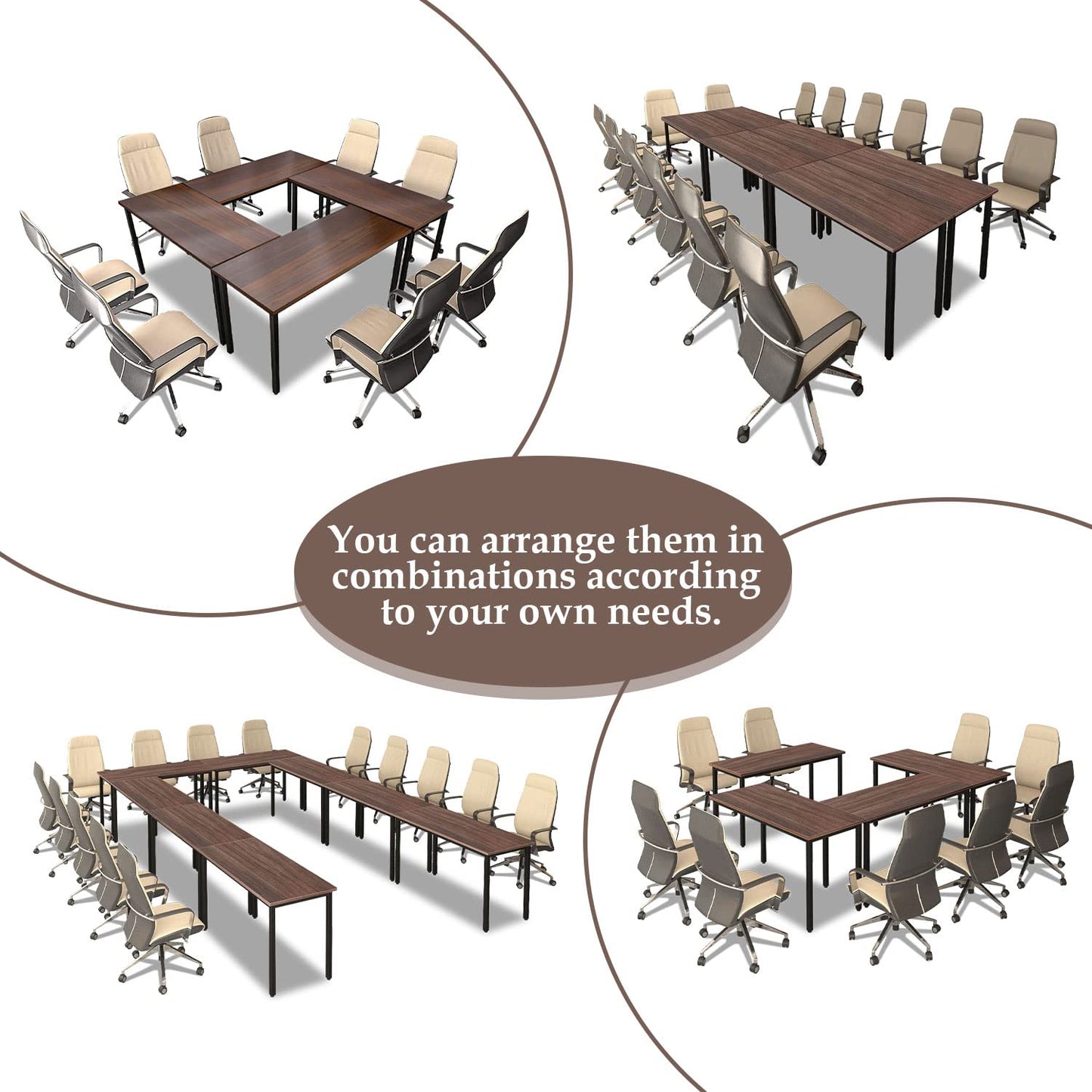 Bonzy Home Conference Tables 23ft Office Computer Desk for Meeting Room Study Writing Printer Podcast Table for 24 People Rustic Walnut 10PCS 275.5"x47.2"x29.5"