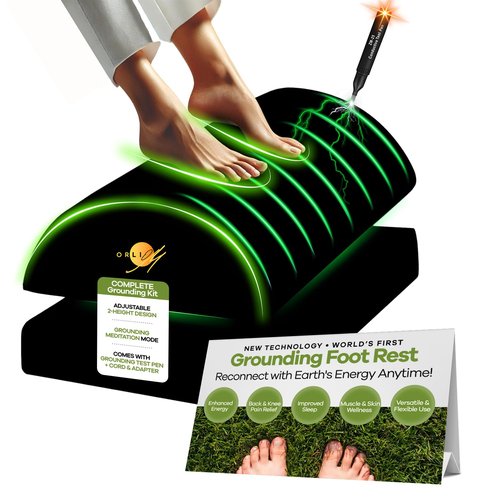 Grounding Foot Rest for Under Desk at Work Mat for feet World's First Grounding Foot Stool with Memory Foam Adjustable Height Back Knee Pain Relief Energy Better Sleep Comfort Gaming Chair Office Home