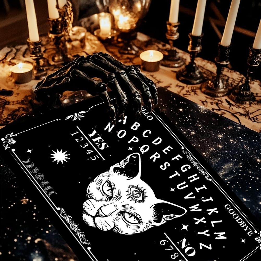 WEBEEDY Cat Spirit Board with Planchette, Third Eye Cat Wood Divination Board Sun and Moon Pendulum Boards Metaphysical Message Talking Boards Decision Maker Pendulum Gift for Christmas Halloween