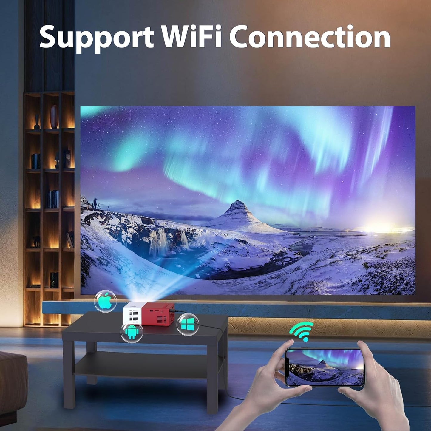 Skiennix Mini Portable Projector - 1080P HD with WiFi & Bluetooth | 170" Screen, Compatible with Phone & Laptop