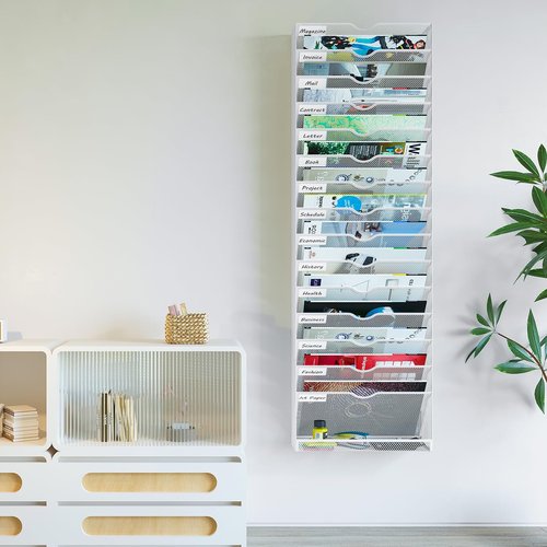 PAG-Mass Hanging Wall File Organizer,16-Tier Desk File Mail Holder, Paper Bill Organization For Office Home School, White