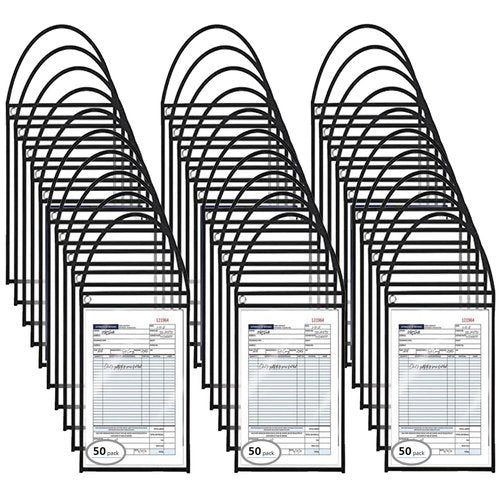 Merkaunis 50 Pack Shop Ticket Holders Job Ticket Holders Work Order Holder Pockets, 9 x 12 Dry Erase Pocket Work Order Plastic Sleeves with Hanging Strap, Both Sides Clear