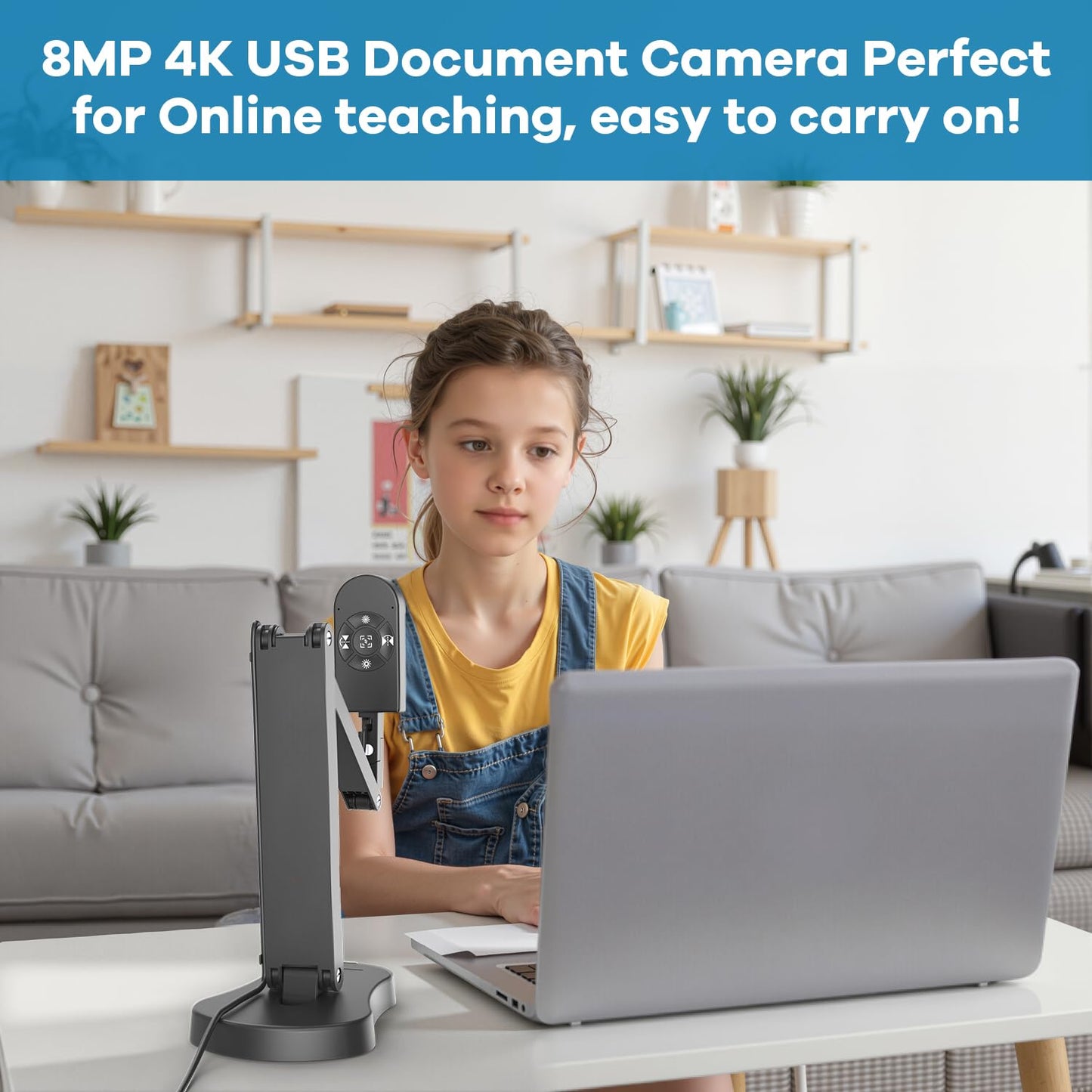 Kitchbar 4K USB Document Camera & Webcam for Teachers: 8MP USB with 3-Level LED Light & Mic & Image Invert,Fold, A3 Format for Teaching in Classroom/Distance Learning Educators(Mac/Windows/Chromebook