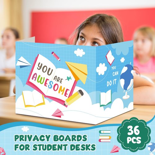 36 Pcs Desk Dividers Privacy Boards for Student Classroom Privacy Folders for Student Desks Study Carrels Reduces Distractions for School Tests, 15.76 x 13.3 x 11.8 inches(You are Awesome)