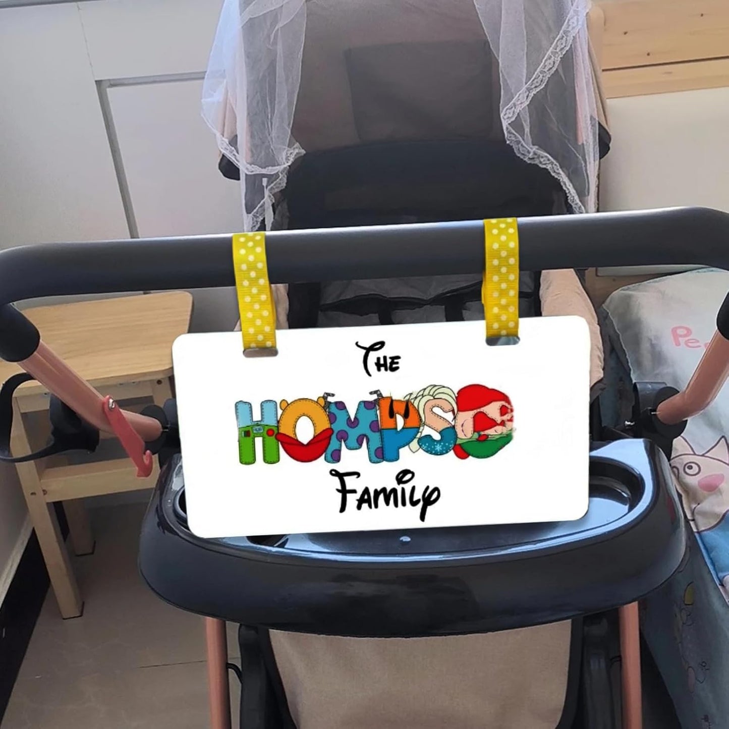 Skiennix Personalized Family Name Stroller Sign - Custom Acrylic Amusement Park Tag | 6x12 Inch