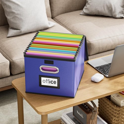 Huolewa Decorative Leather File Organizer - Set of 4 Stylish Storage Boxes with Lids for Home/Office