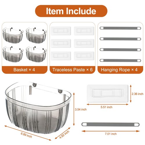 Beileqi 4 Pcs Adhesive Clear Inside Cabinet Door Organizer Spice Wall Mounted Shelf Condiment Storage Caddy for Bathroom Kitchen under Sink and Living Room