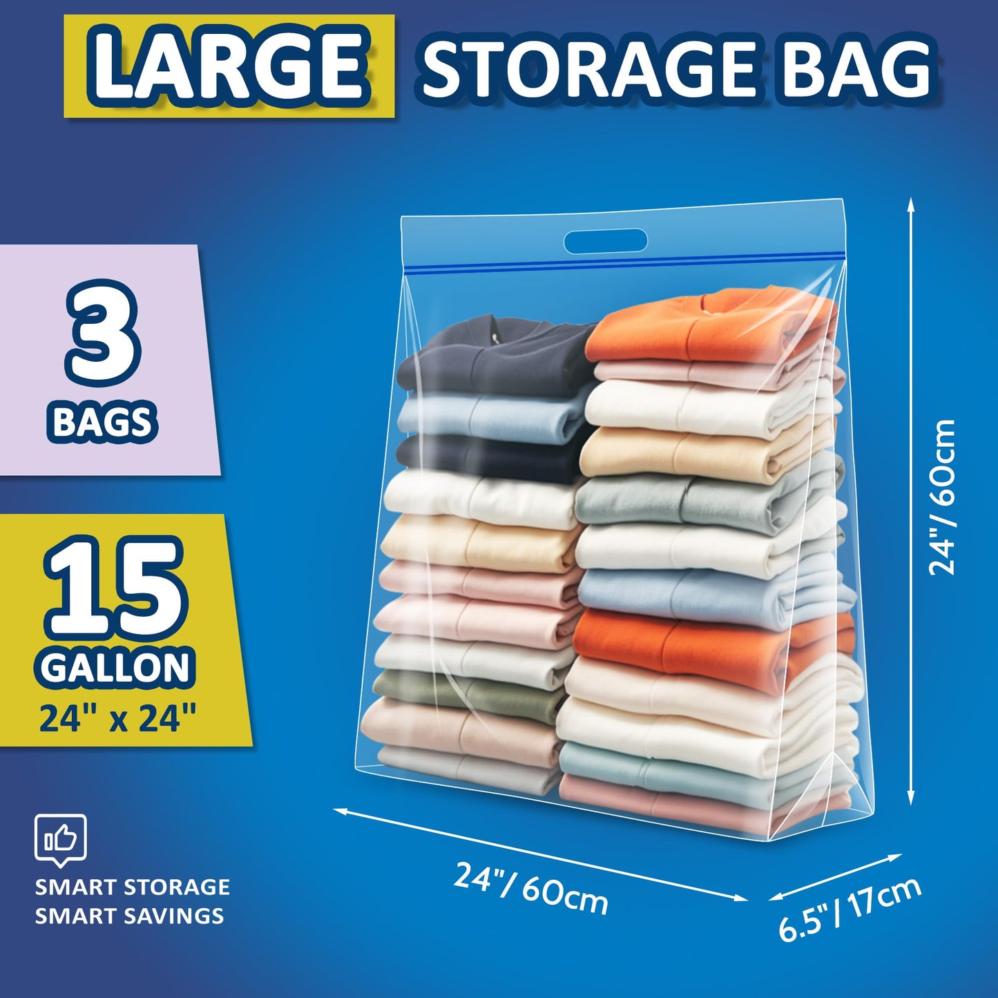 15 Gallon Large Resealable Storage Bags with zipper Top
