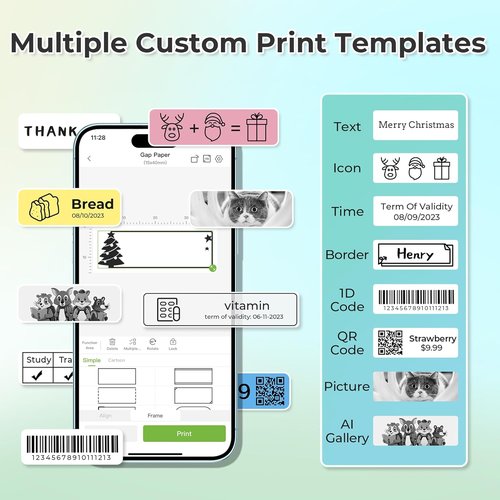 Nelko Label Maker - P21 Bluetooth Wireless Mini Printer with Multiple Templates | Black