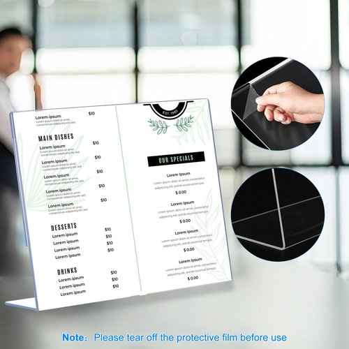 12 Pack L Shape Slanted Back 11x8.5 Plastic Sign Holders with Anti-Slip Pads, Business & Store Acrylic Tabletop Display Stand for Flyers, Menus, Documents, Price, Promotions, Wedding, Party Decoration