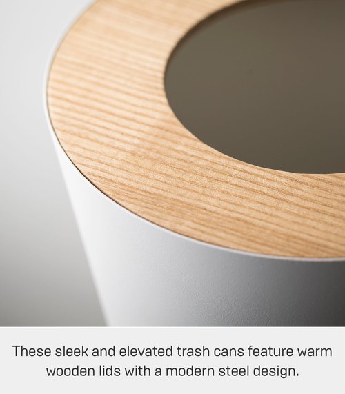Yamazaki Home Trash Can - Small Modern Home Wastebasket for Bathroom Kitchen office Steel + Wood One Size Ash