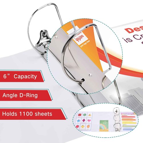 Sinload 6 Pcs 3 Ring Binder, 6 Inch Large Capacity 3 Slant D Ring Binders with Pockets, 8.5" x 11" Presentation Folder View Binder with Customizable Clear Cover for Documents Files Projects (White)