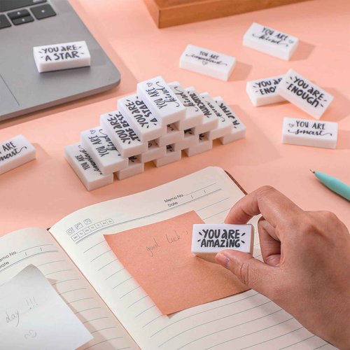 PerKoop 200 Pcs Operation Christmas Inspirational Small Pencil Erasers Bulk - Cute Fun Motivational Eraser Gifts for Kids Students Classroom Prizes School Supplies National Collection Week