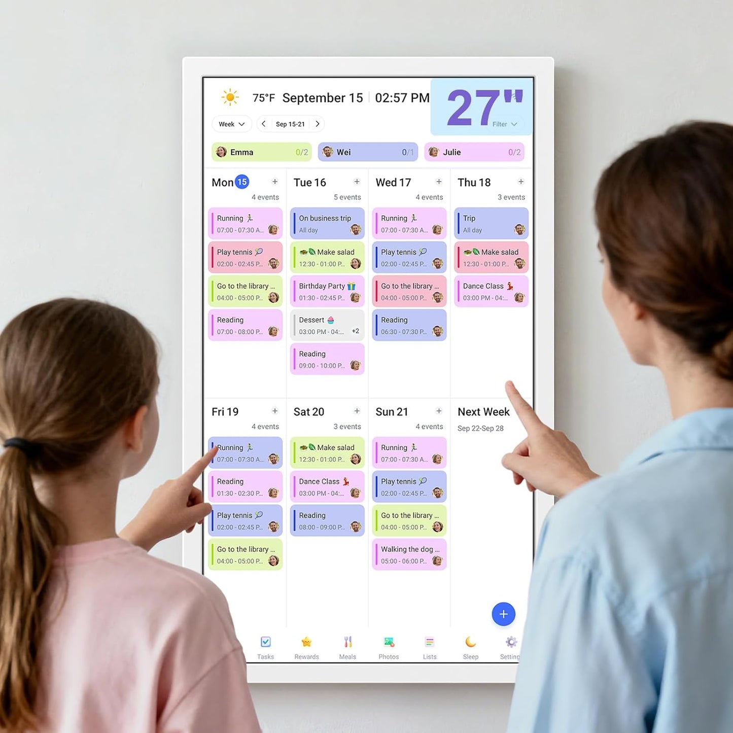 Smart Calendar Max 27-Inch Digital Family Organizer - Interactive Touchscreen Display, Wall Mountable