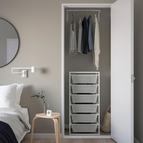 Mesh Drawer Storage System with 6 Tiers, White Metal Frame, 19.625W x 20.125D x 41H inches