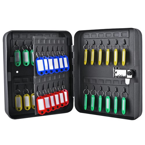 Key Box Wall Mount, 48 Key Hooks & Tags, Steel Security Locking Key Cabinet, Storage Key Lock Box with Code, Key Management Cabinet with Combination Lock