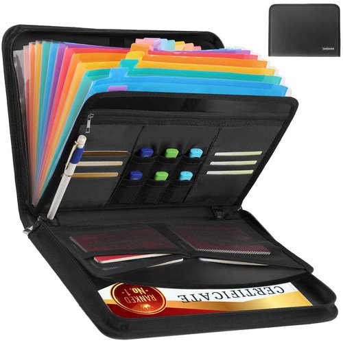SHISHAN Versatile Fireproof Accordion File Organizer Document Bag for Important Document Organizer Color-Coded 13 Pocket, Letter Size Expanding File Folder with Label and Zipper Portable Safe Storage