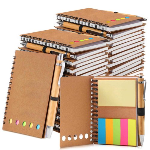 Chuangdi 50 Sets Employee Appreciation Gifts Bulk, Operation Christmas Gifts, Inspirational Kraft Spiral Notebook with Sticky Notes and Bamboo Pen, Motivational Team Supplies for, Students, Teachers