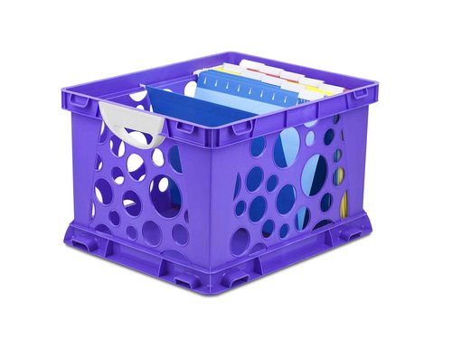 Storex Premium File Crate with Molded Handles – Letter and Legal Document and Folder Storage, Purple/White 3-Pack (61754C03C)