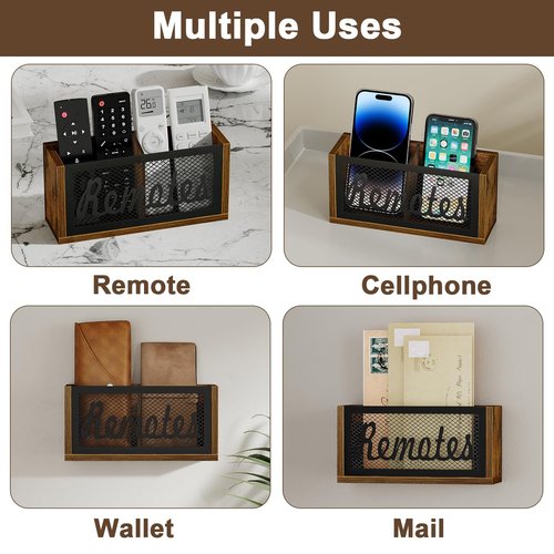 YINMIT Remote Control Holder Wall Mount, TV Remote Holder for Wall, Remote Caddy for Table, Remote Organizer Divided Storage Box for Wall, Table, Living Room, Bedroom