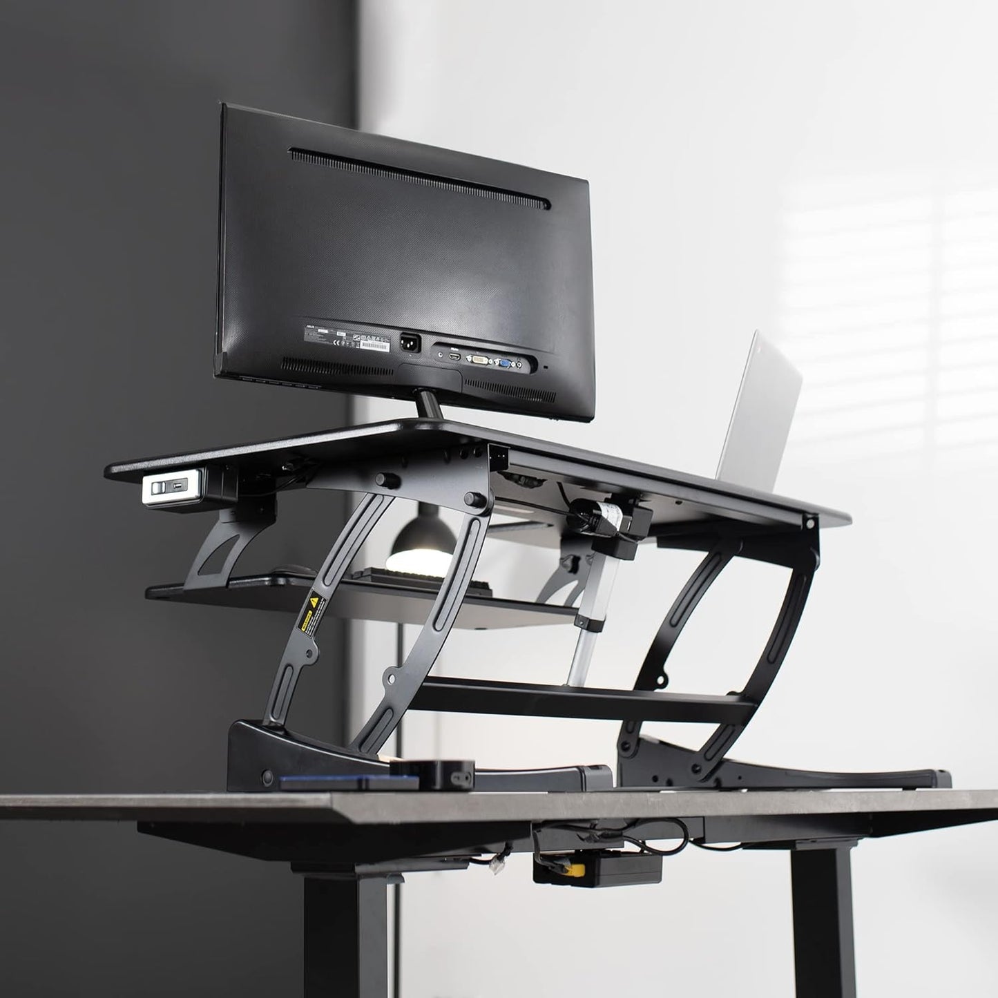 VIVO Electric Height Adjustable Stand Up Desk Converter - Dual Monitor Riser with USB Port, Black | 42 Inch