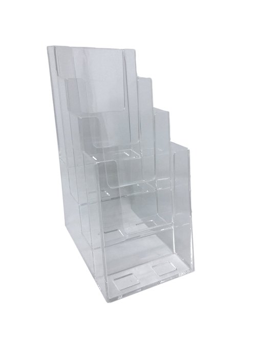 Dazzling Displays 4-Tier 4" x 9" Brochure Holder - Tri-Fold Brochure Display Stand - Clear Acrylic Brochure Holder for Office, Retail, and Trade Shows