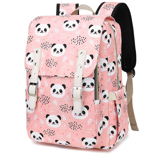 Kouxunt Panda Laptop Backpack for Women Girls, 15.6 inch College School Backpacks Travel Casual Daypack (Pink)