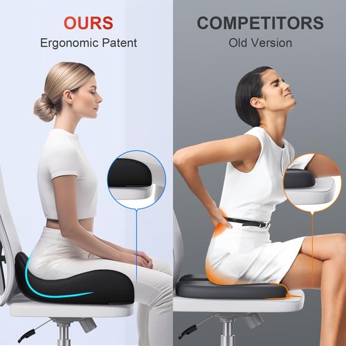 Benazcap Memory Seat Cushion for Office Chair Ergonomic Cushions Pad Pillow for Pressure Relief Sciatica & Pain Relief Memory Foam for Long Sitting for Gaming Chair and Car Seat Black