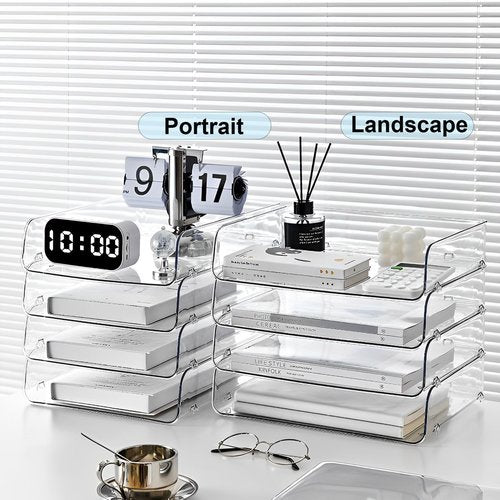 Gagee 4 Pack Paper Organizer for Desk,Stackable Paper Tray Book Holder for Classroom,Office and More,Letter Tray Desk Organizer,Clear